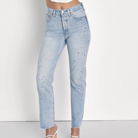 Levis Denim - 077  Levi's 501 Light Wash Studded Rhinestone Denim Jeans NWT SIZE 27 X 30